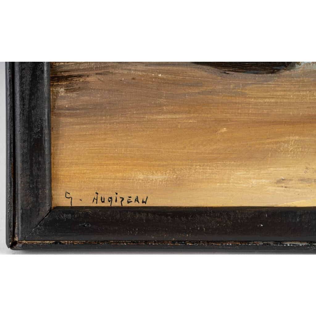 Huile sur toile représentant une vue des sables d’Olonne à marée basse, signée G. Augizau, XXème siècle | Biron Huile sur toile représentant une vue des sables d'Olonne à marée basse, signée G. Augizau, XXème siècle