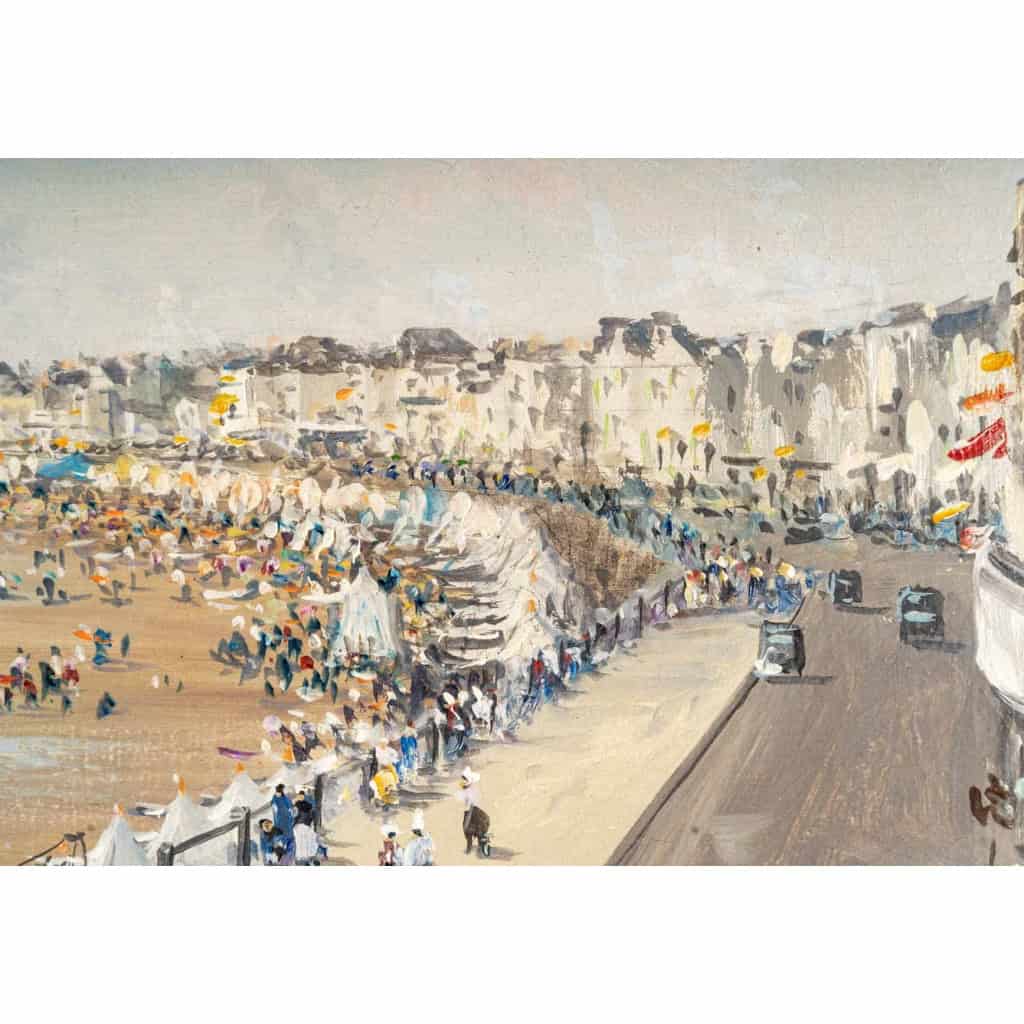 Huile sur toile représentant une vue des sables d’Olonne à marée basse, signée G. Augizau, XXème siècle | Biron Huile sur toile représentant une vue des sables d'Olonne à marée basse, signée G. Augizau, XXème siècle