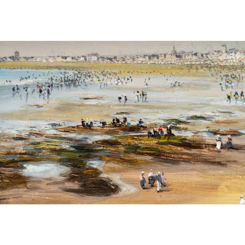 Huile sur toile représentant une vue des sables d’Olonne à marée basse, signée G. Augizau, XXème siècle | Biron Huile sur toile représentant une vue des sables d'Olonne à marée basse, signée G. Augizau, XXème siècle