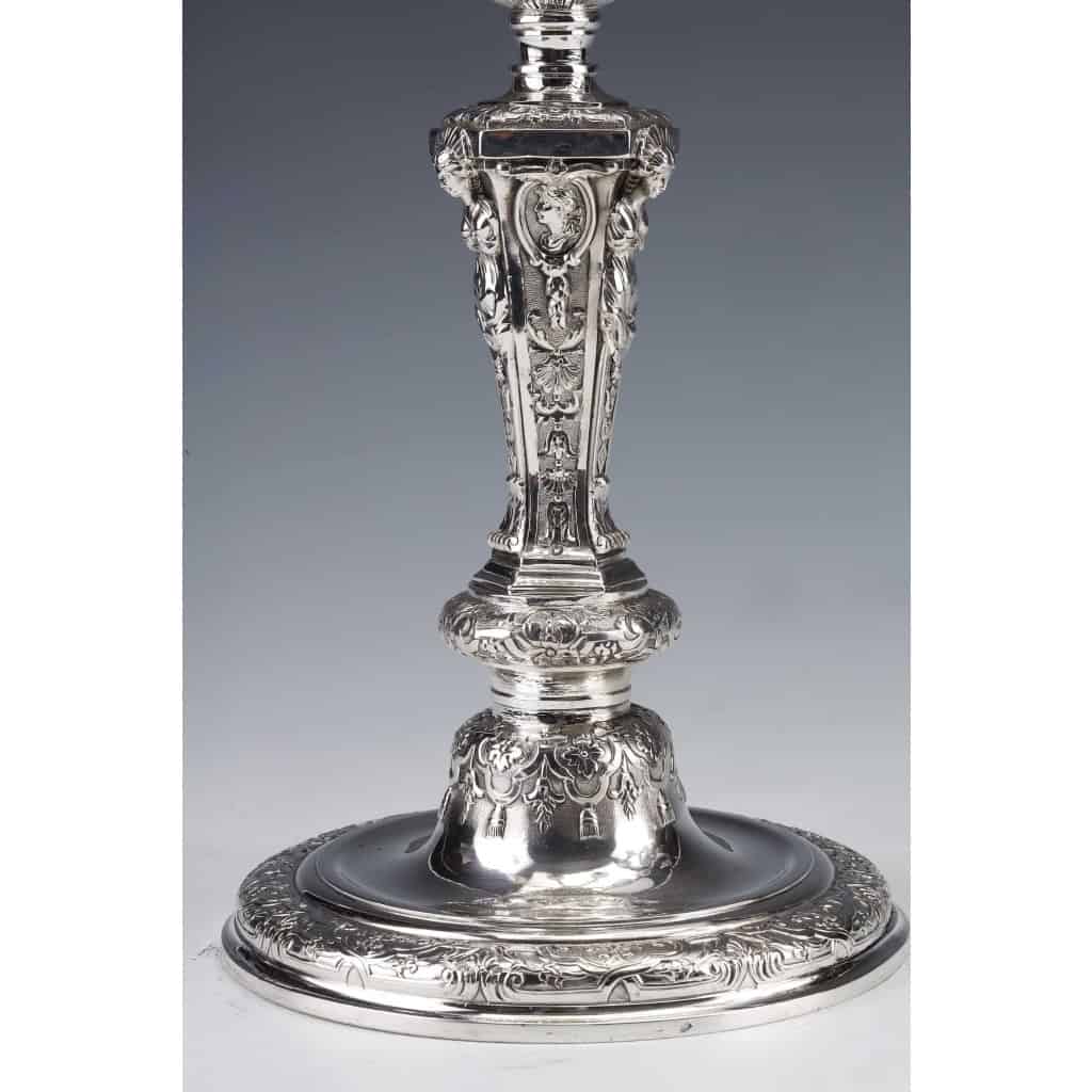ORFEVRE MARRET Frères – Importante Paire de Candélabres, argent massif XIXè | Biron MARRET Frères - Importante Paire de Candélabres en argent massif XIXè
