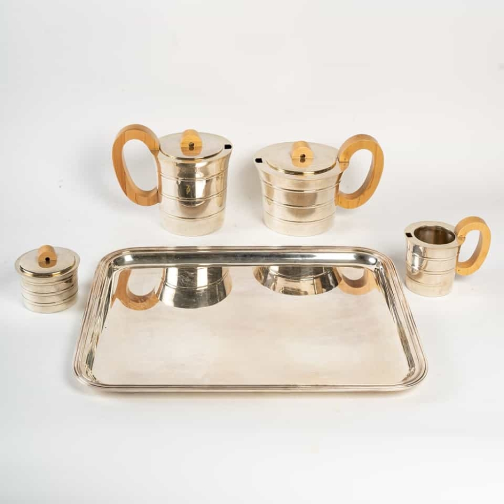 Jean Puiforcat Service thé -Café en argent massif et son plateau métal | Biron Jean Puiforcat Service thé -Café en argent massif et son plateau métal