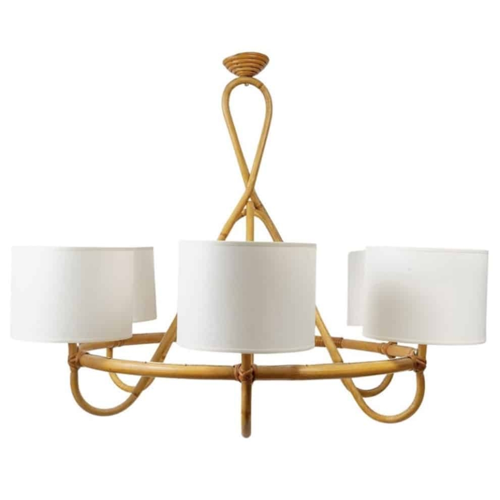 1950 Lustre en rotin Louis Sognot | Biron |||||