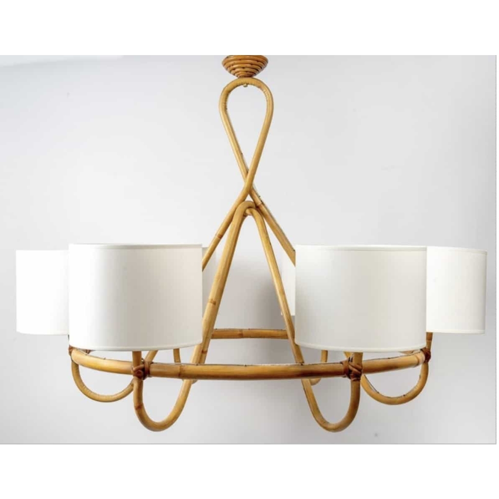 1950 Lustre en rotin Louis Sognot | Biron 1950 Lustre en rotin Louis Sognot