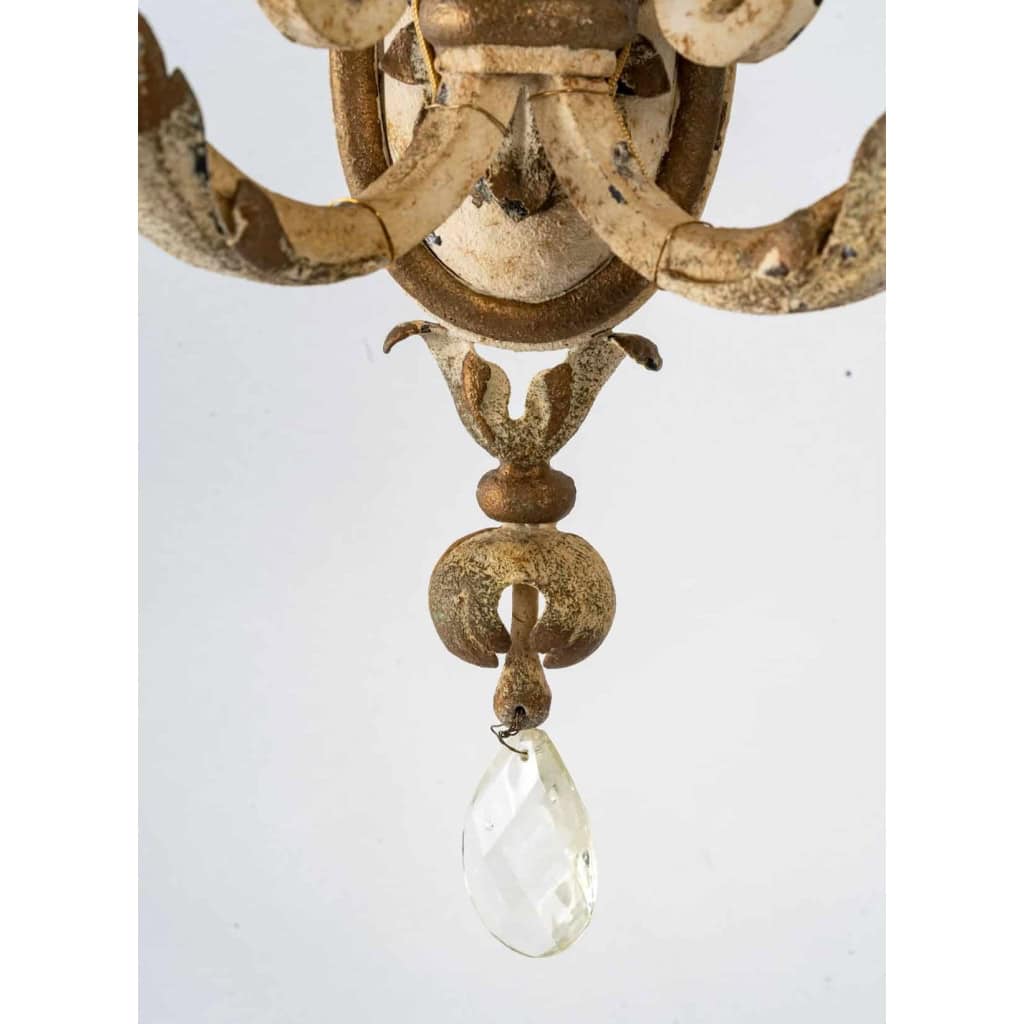 3 appliques à 2 lumières en fer forgé, début XXème siècle | Biron 3 appliques à 2 lumières en fer forgé, début XXème siècle