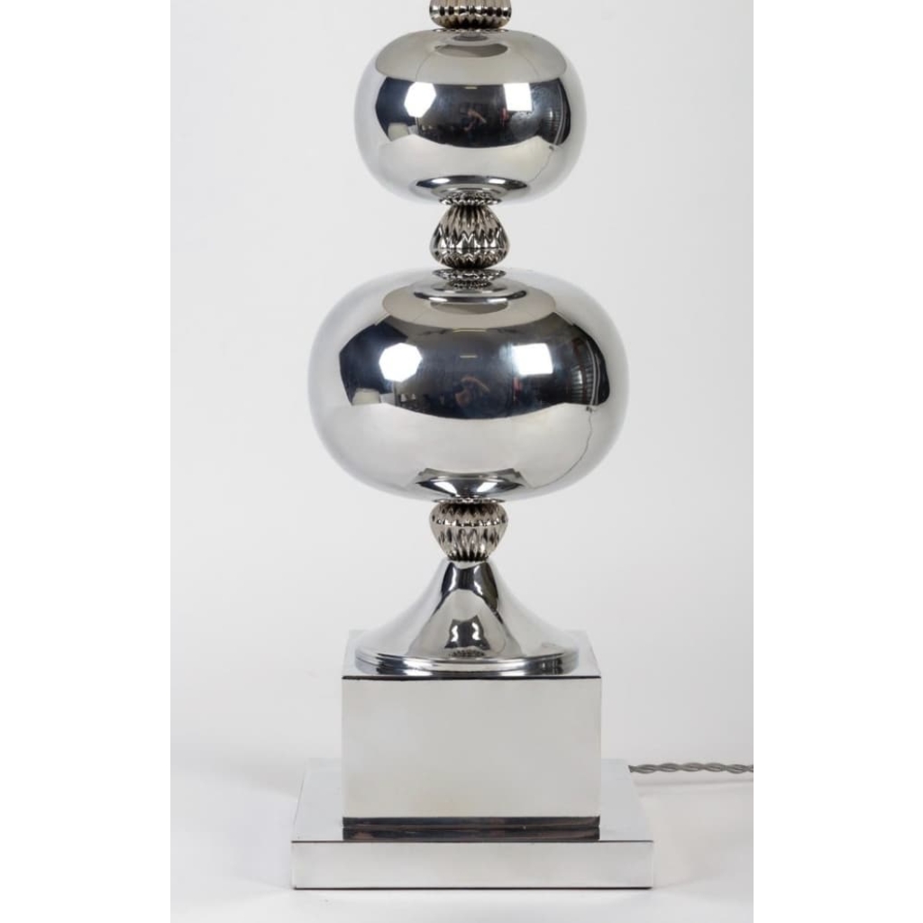 1970 Lampe boule en métal argenté Philippe Barbier | Biron 1970 Lampe boule en métal argenté Philippe Barbier