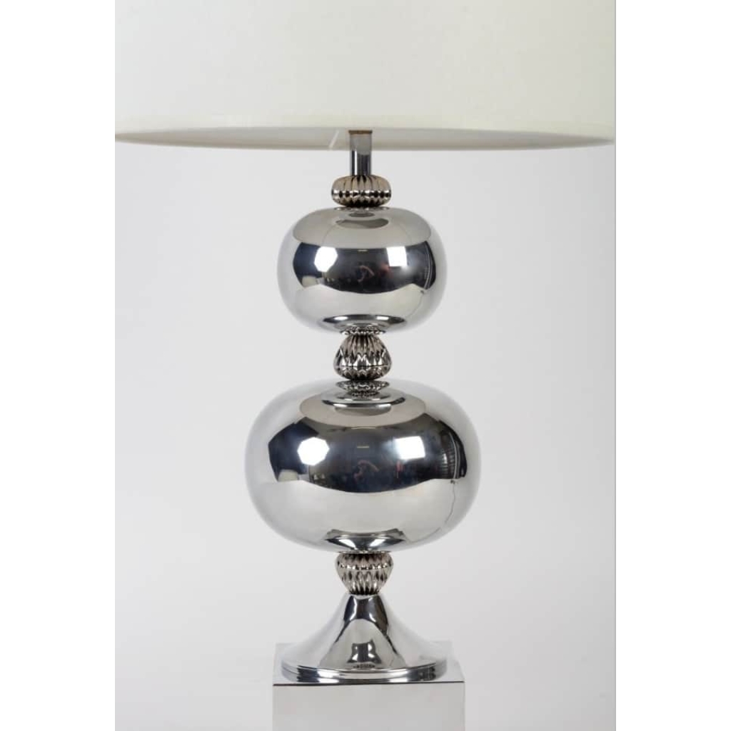 1970 Lampe boule en métal argenté Philippe Barbier | Biron 1970 Lampe boule en métal argenté Philippe Barbier