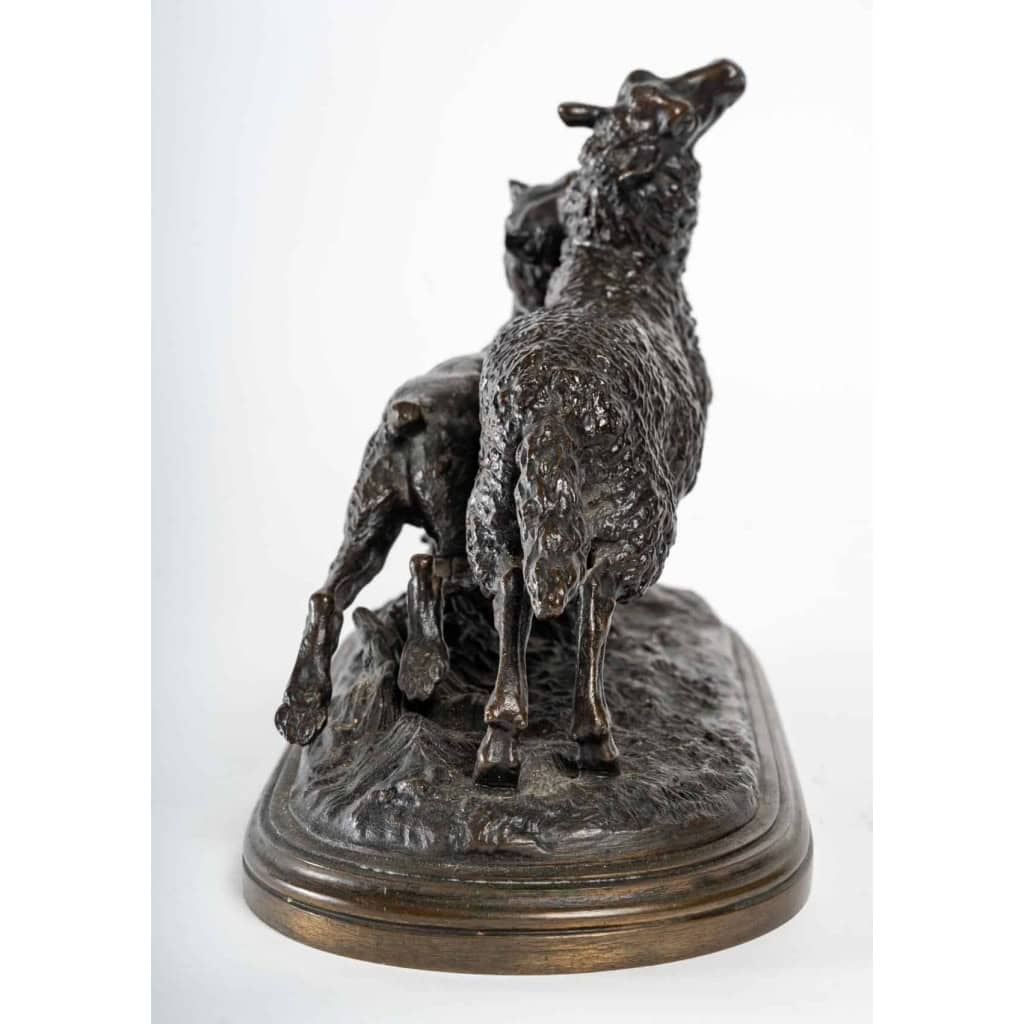 « Chien attaquant un mouton », bronze signée Isidore Bonheur, XIXème siècle | Biron "Chien attaquant un mouton", bronze signée Isidore Bonheur, XIXème siècle