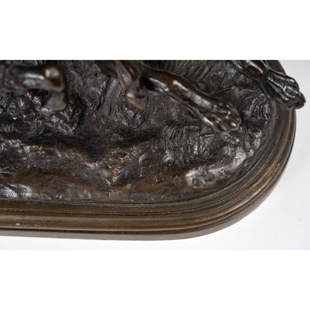 « Chien attaquant un mouton », bronze signée Isidore Bonheur, XIXème siècle | Biron "Chien attaquant un mouton", bronze signée Isidore Bonheur, XIXème siècle
