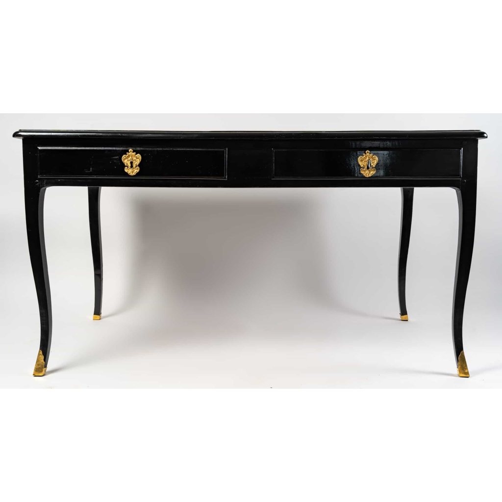 Bureau plat en bois laqué noir à double face, Époque Régence | Biron ||||||||