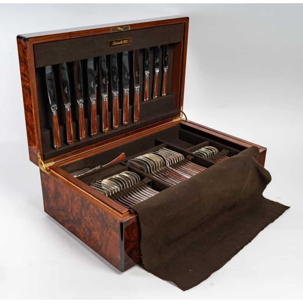 CHRISTOFLE : Ménagère « Talisman » laque de chine « Sienne » 81 pièces | Biron CHRISTOFLE : Ménagère « Talisman » laque de chine « Sienne » 81 pièces