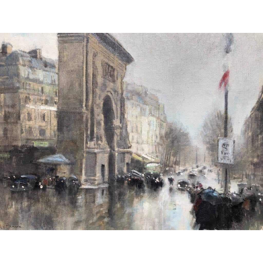 Herve Jules Tableau Impressionniste 20è Paris Porte St Martin Grands Boulevards huile toile signée Certificat d’authenticité | Biron Herve Jules Tableau Impressionniste 20è Paris Porte St Martin Grands Boulevards huile toile signée
