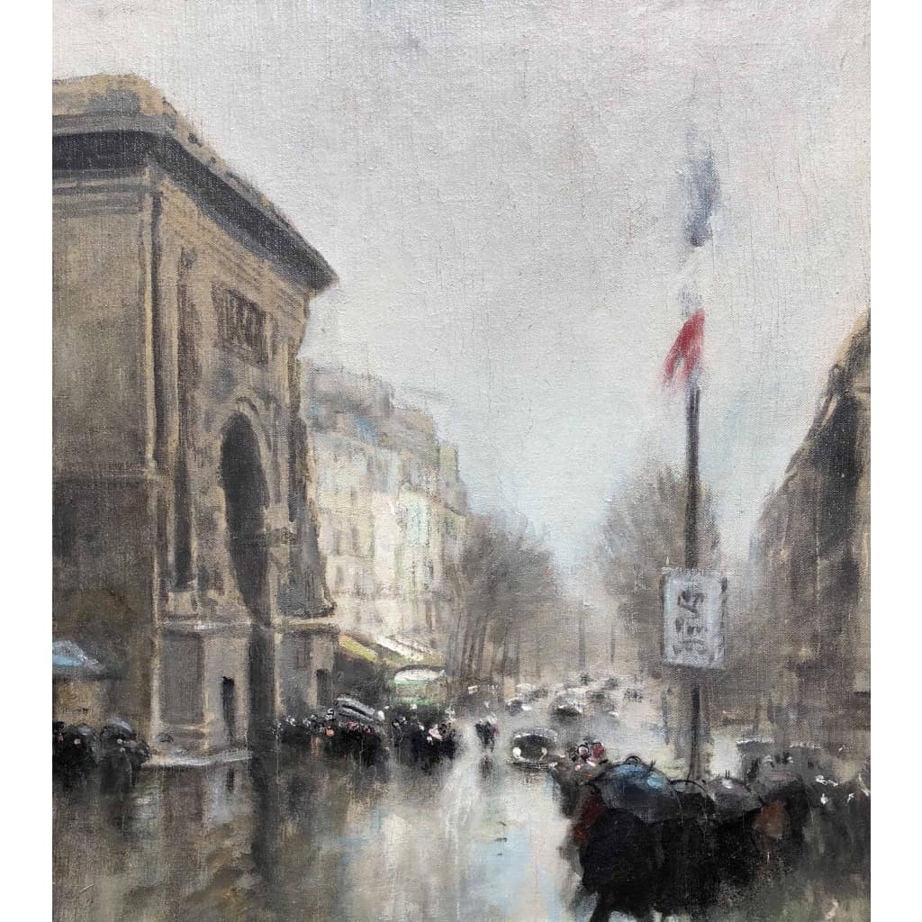 Herve Jules Tableau Impressionniste 20è Paris Porte St Martin Grands Boulevards huile toile signée Certificat d’authenticité | Biron Herve Jules Tableau Impressionniste 20è Paris Porte St Martin Grands Boulevards huile toile signée