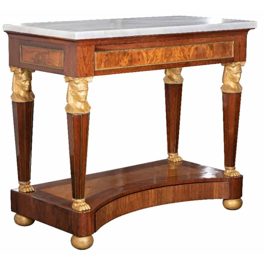 Console Italienne d’époque Empire à têtes d’Egyptiens. | Biron |Console acajou -Galerie De Santos||||||