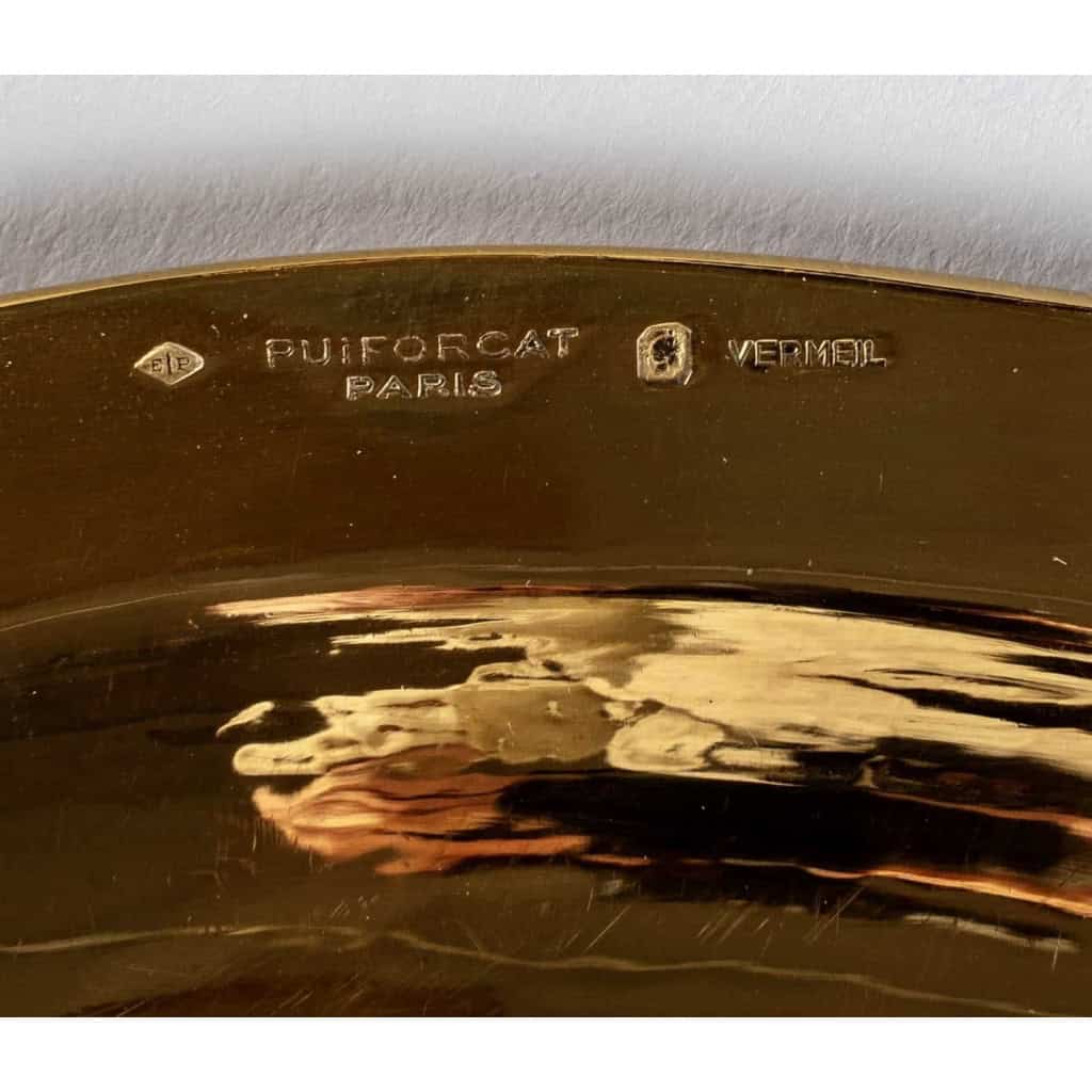Suite de 7 plats de service "Elysée" en vermeil (argent massif plaqué or) de PUIFORCAT