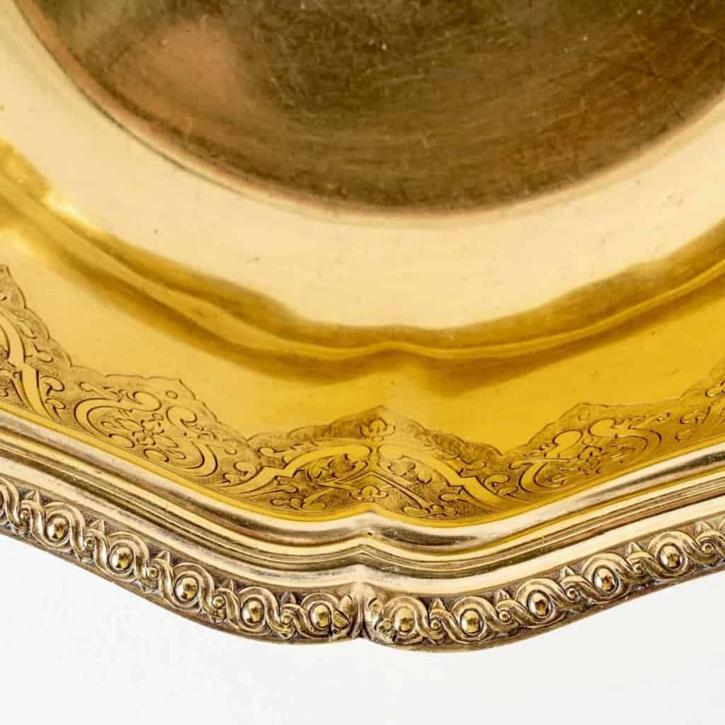 Suite de 7 plats de service "Elysée" en vermeil (argent massif plaqué or) de PUIFORCAT