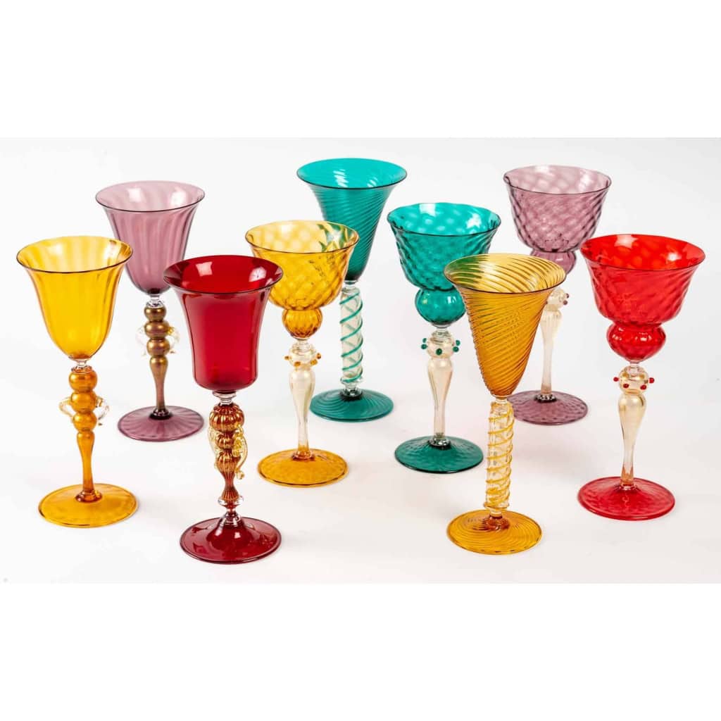 9 verres Venise, Milieu XXème siècle, Gino Cénéoleze (1940) | Biron |||||||||||||||