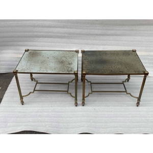 1950/70′ Paire de Bouts De Canapés Maison Jansen Plateaux Miroirs oxydés Vieillis 59,5 X 46 X H 43,5 cm