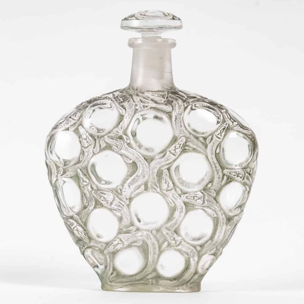 Flacon « Salamandres » verre blanc patiné gris de René LALIQUE | Biron ||||||