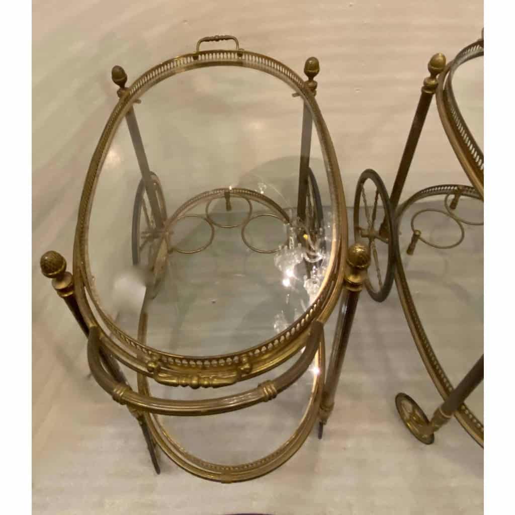 1970′ Pair of Rolling Bars or Serving Carts in Gilt Bronze Maison Bagués | Biron 1970′ Pair of Rolling Bars or Serving Carts in Gilt Bronze Maison Bagués