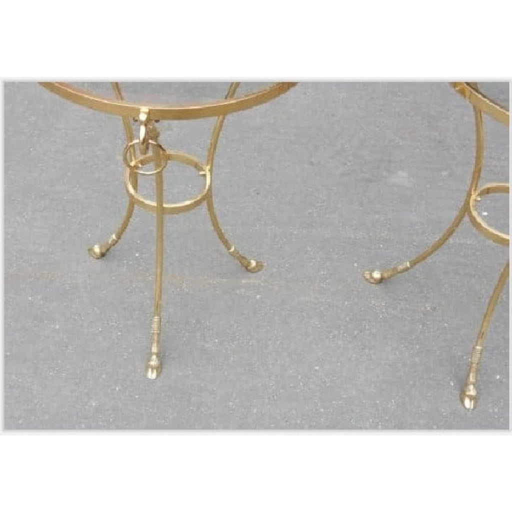 1970/80′ Paire de Guéridons Bronze Doré Style Maison Charles Italie Diam 60 cm | Biron 1970/80′ Paire de Guéridons Bronze Doré Style Maison Charles Italie Diam 60 cm