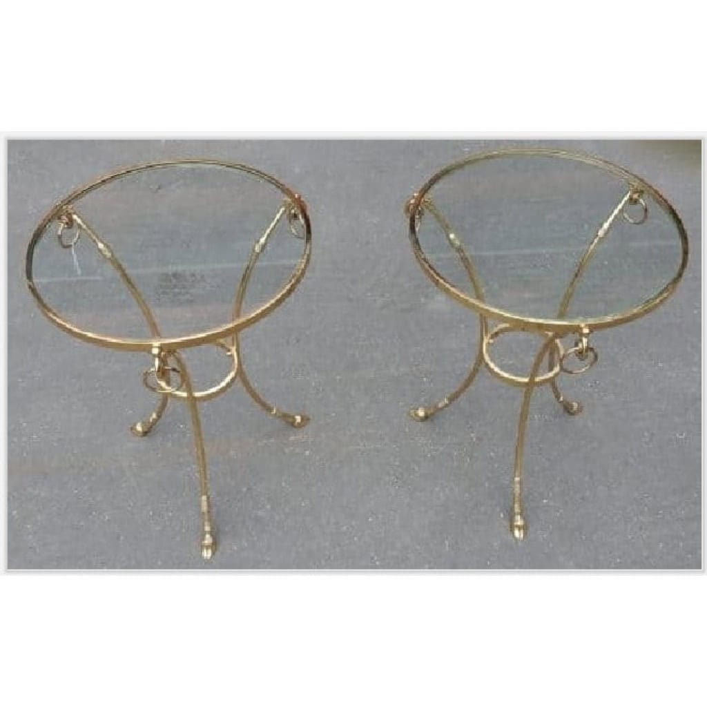 1970/80′ Paire de Guéridons Bronze Doré Style Maison Charles Italie Diam 60 cm | Biron 1970/80′ Paire de Guéridons Bronze Doré Style Maison Charles Italie Diam 60 cm