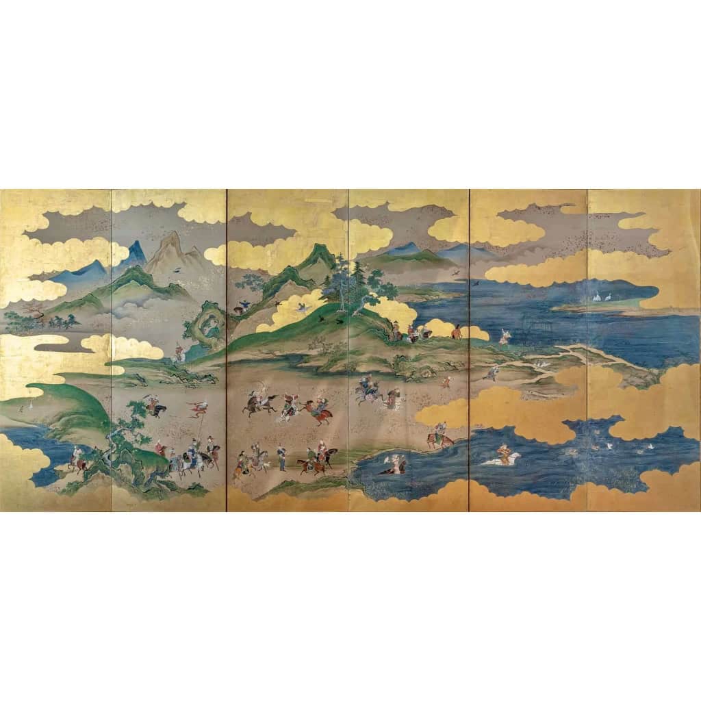 Rare Paravent Japonais d’une Scène de Chasse 17/18ème | Biron |||||||