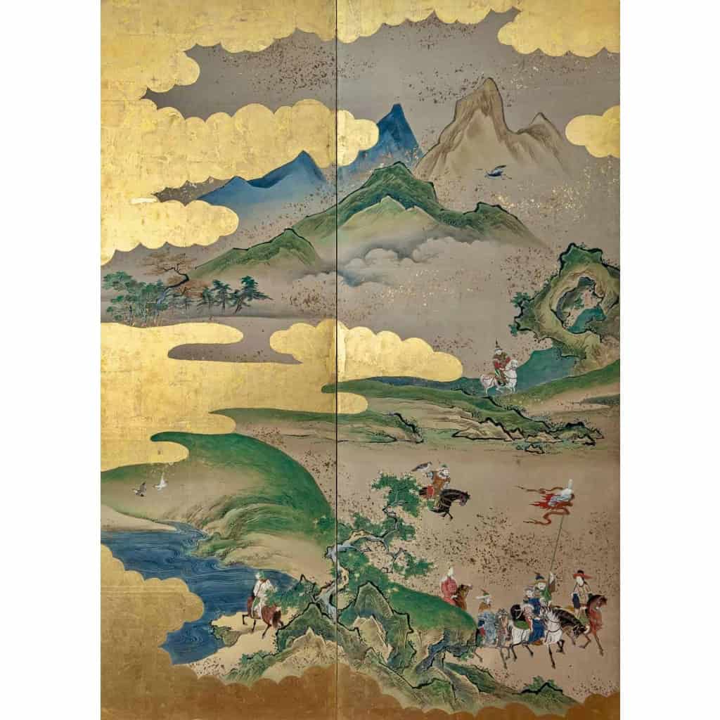 Rare Paravent Japonais d’une Scène de Chasse 17/18ème | Biron Rare Paravent Japonais d'une Scène de Chasse 17/18ème