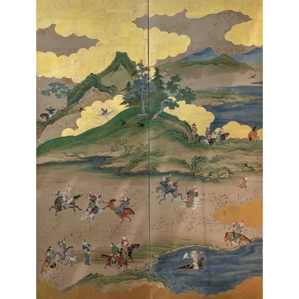 Rare Paravent Japonais d’une Scène de Chasse 17/18ème | Biron Rare Paravent Japonais d'une Scène de Chasse 17/18ème