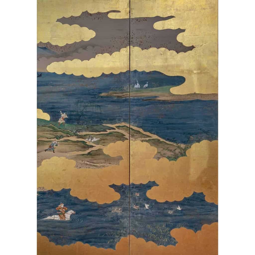 Rare Paravent Japonais d’une Scène de Chasse 17/18ème | Biron Rare Paravent Japonais d'une Scène de Chasse 17/18ème