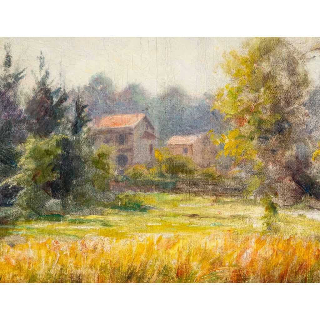 Huile sur toile par Deully Eugène, « étang à la campagne » | Biron Huile sur toile par Deully Eugène, "étang à la campagne"