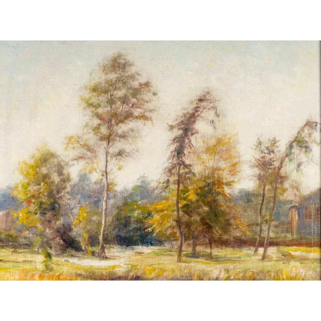 Huile sur toile par Deully Eugène, « étang à la campagne » | Biron Huile sur toile par Deully Eugène, "étang à la campagne"