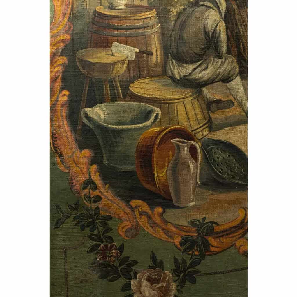 Paravent en toile peinte du XVIIIième siècle. | Biron Paravent en toile peinte du XVIIIième siècle.