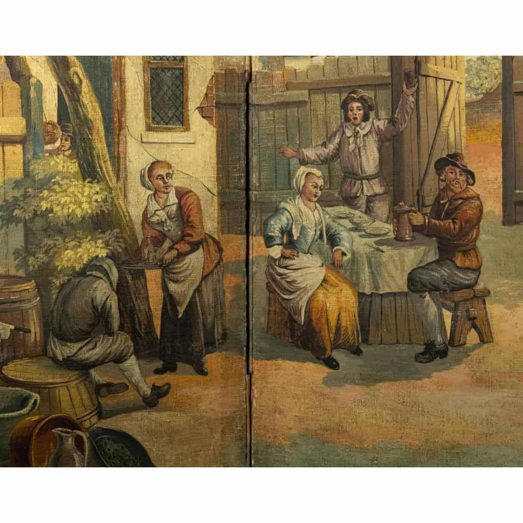Paravent en toile peinte du XVIIIième siècle. | Biron Paravent en toile peinte du XVIIIième siècle.