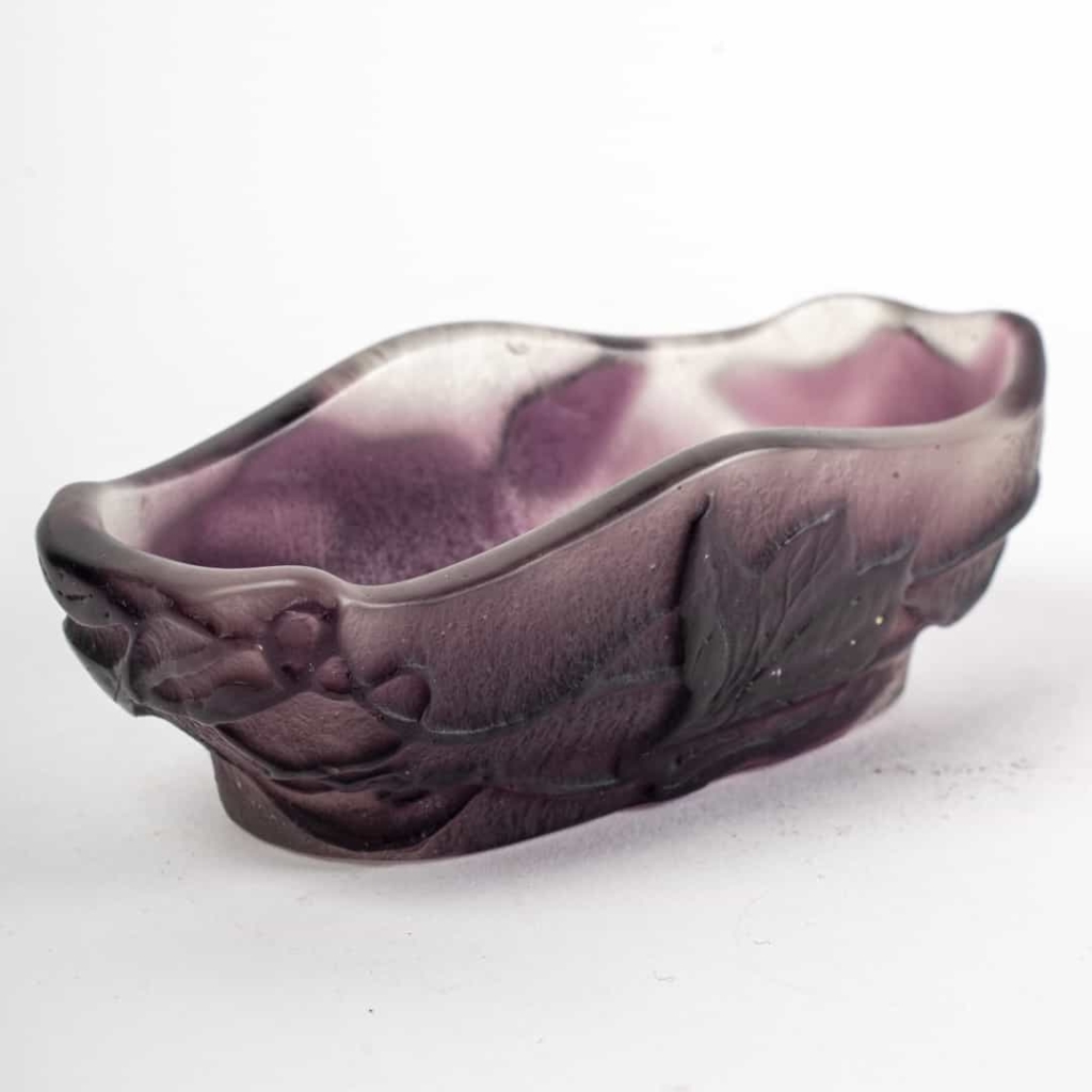 Coupe Vide-Poche « Clématites » verre multicouche dégagé l’acide violet et blanc d’Emile GALLE | Biron |||||||