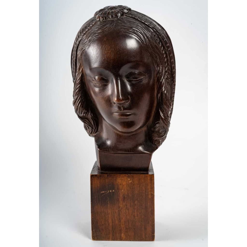 Tête d’une Femme, Sculpture en Bois, Art Déco, 1930. | Biron |||||||||