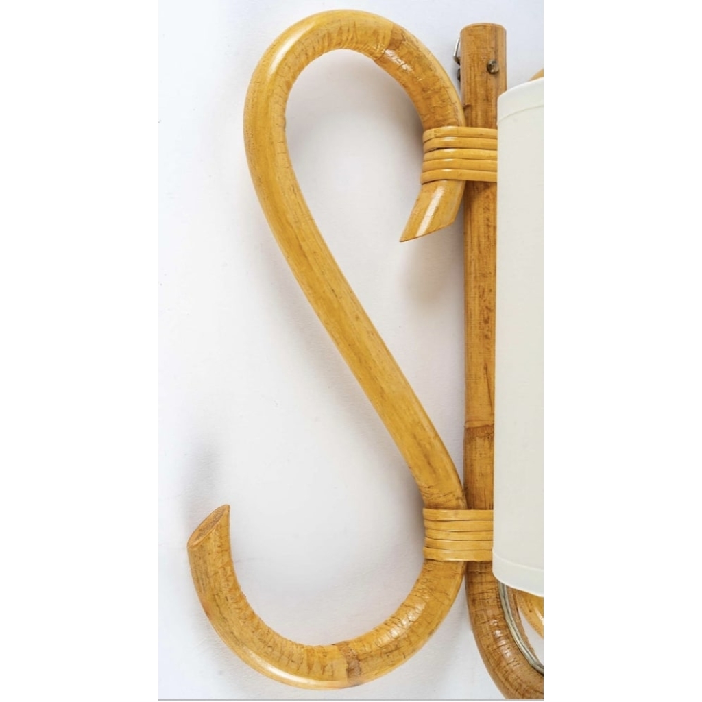 1950, Paire d’Appliques en rotin Louis Sognot | Biron 1950, Paire d'Appliques en rotin Louis Sognot