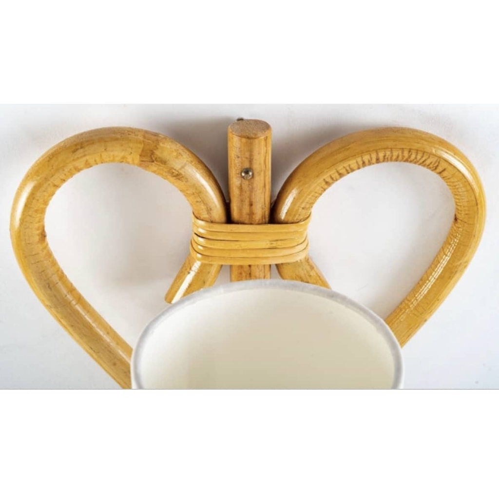1950, Paire d’Appliques en rotin Louis Sognot | Biron 1950, Paire d'Appliques en rotin Louis Sognot