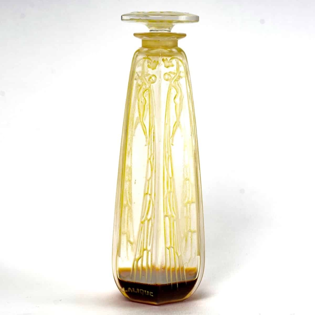 Flacon « Cyclamen » verre blanc patiné vert absinthe de René LALIQUE pour Coty | Biron |||||||