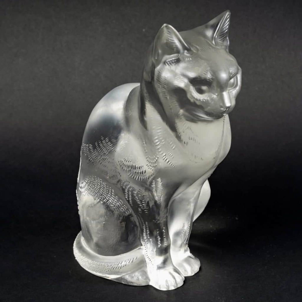 Statuette « Chat Assis » verre blanc de René LALIQUE | Biron Statuette "Chat Assis" verre blanc de René LALIQUE
