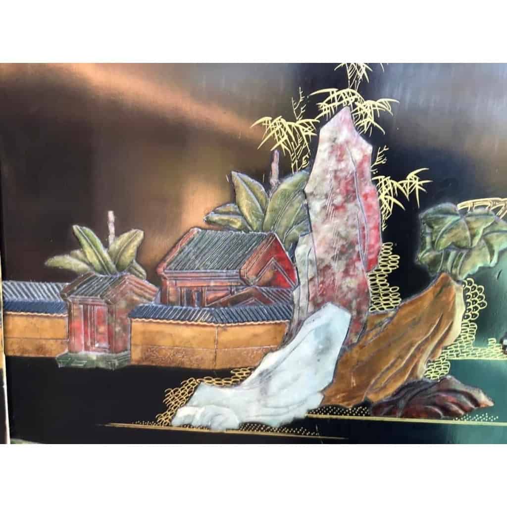 Grand Paravent En Laque Et Pierres Dures. Circa 1950 | Biron Grand Paravent En Laque Et Pierres Dures. Circa 1950
