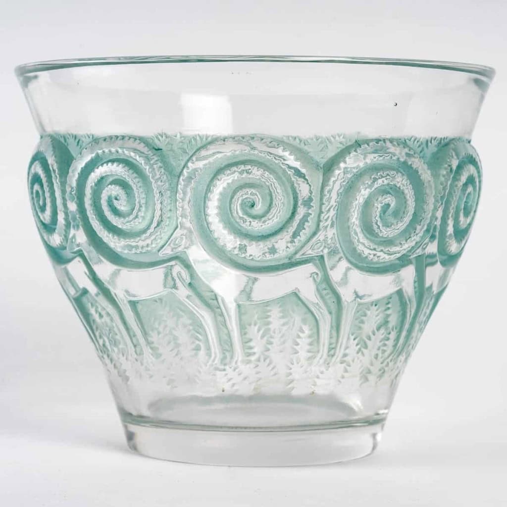 Vase « Rennes » verre blanc patiné turquoise de René LALIQUE | Biron |||||||