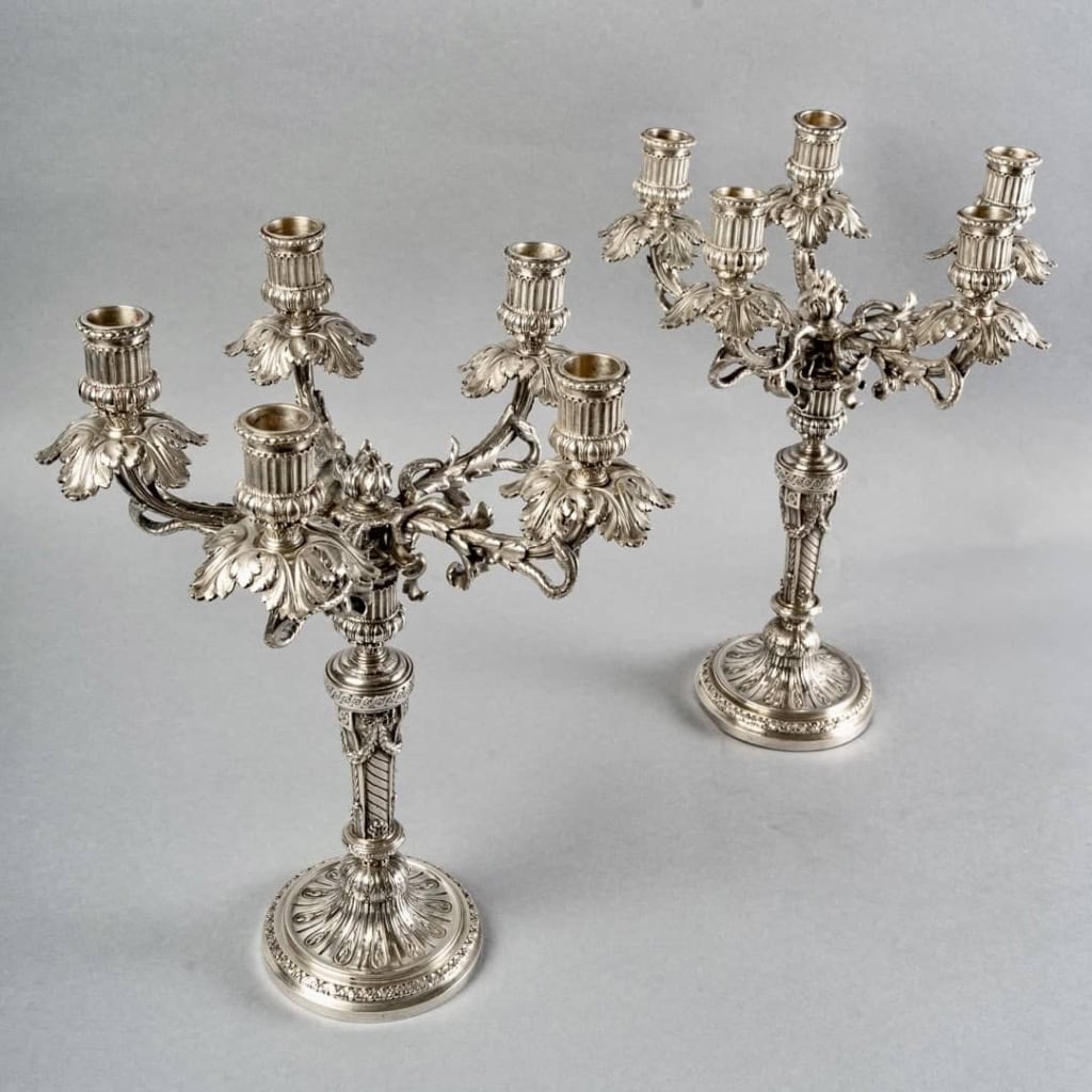 Paire de Candélabres Bougeoirs "Serpents dans les Feuillages" argent massif de WOLFERS