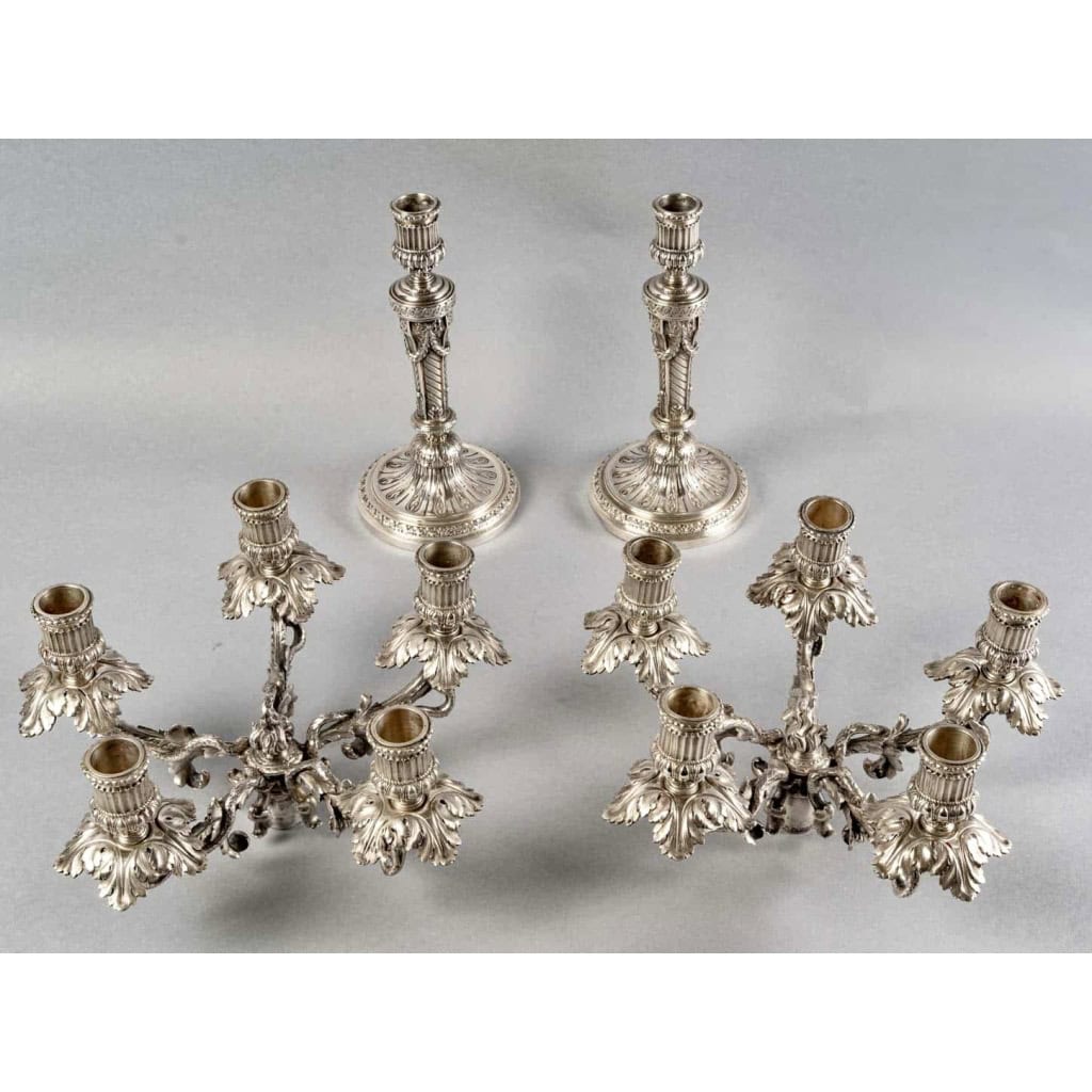 Paire de Candélabres Bougeoirs "Serpents dans les Feuillages" argent massif de WOLFERS