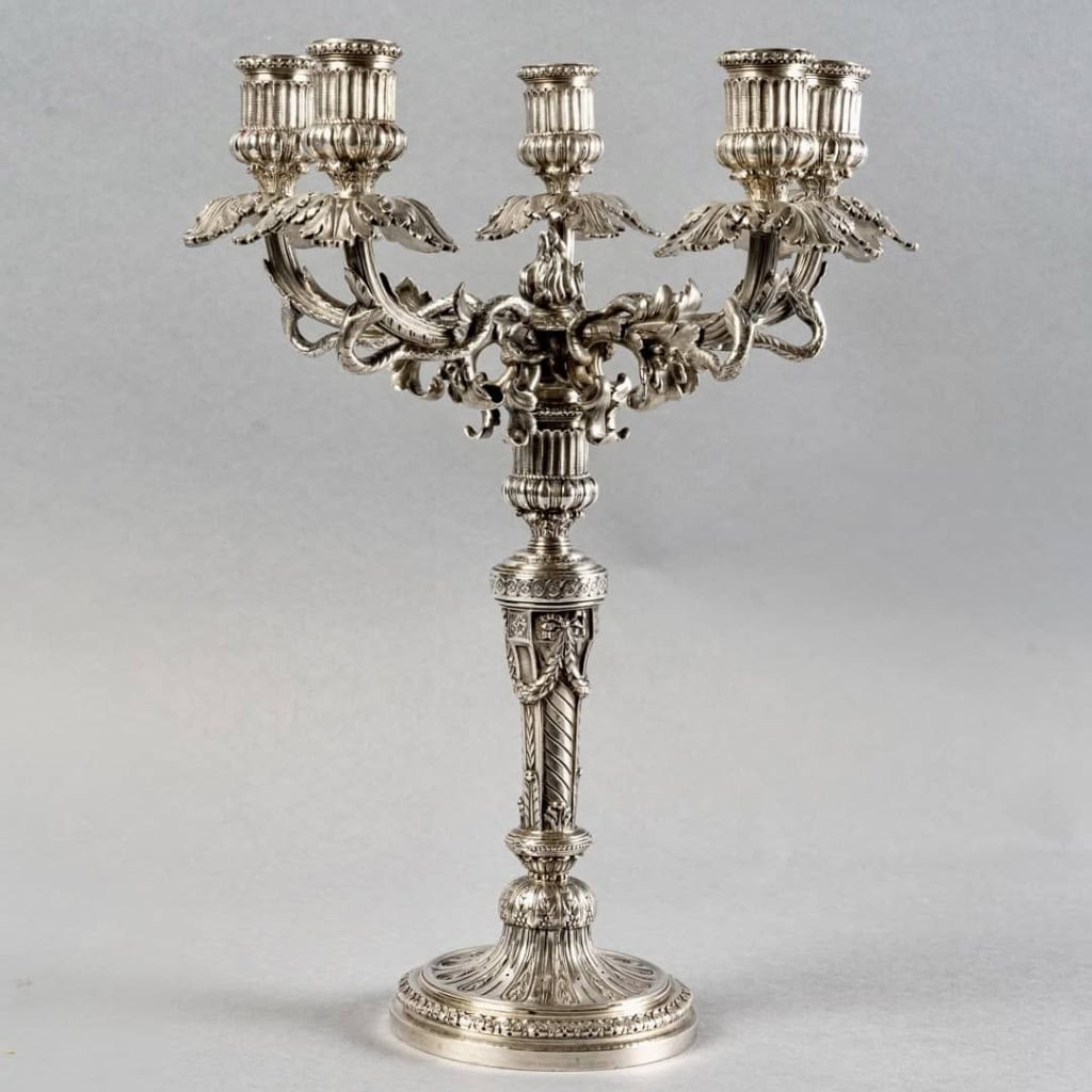Paire de Candélabres Bougeoirs "Serpents dans les Feuillages" argent massif de WOLFERS