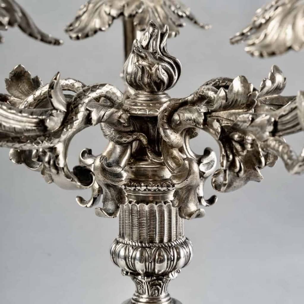 Paire de Candélabres Bougeoirs "Serpents dans les Feuillages" argent massif de WOLFERS