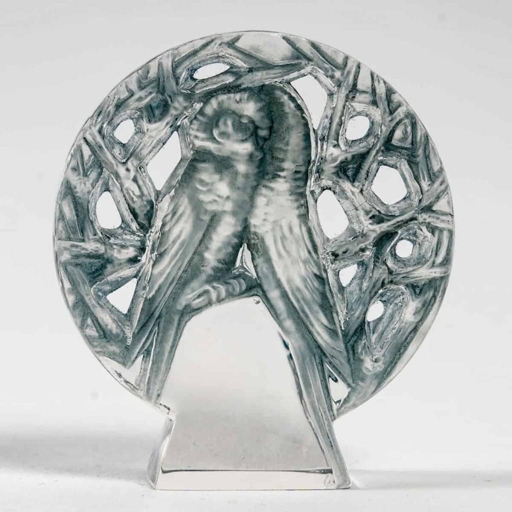 Cachet « Perruches » verre blanc patiné bleu de René LALIQUE | Biron ||||||
