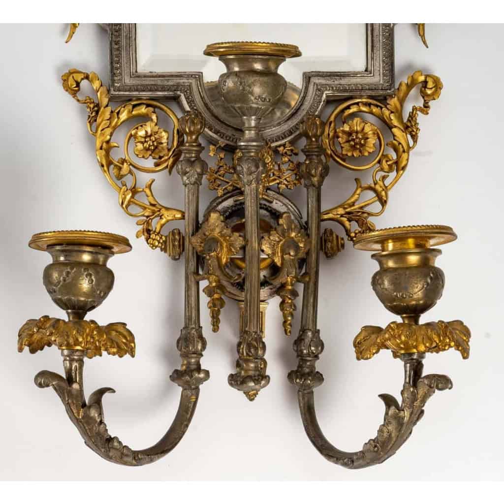 Paire d’appliques en bronze doré et argenté fin XIXème siècle | Biron Paire d'appliques en bronze doré et argenté fin XIXème siècle