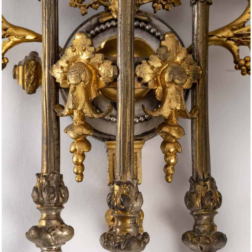 Paire d’appliques en bronze doré et argenté fin XIXème siècle | Biron Paire d'appliques en bronze doré et argenté fin XIXème siècle