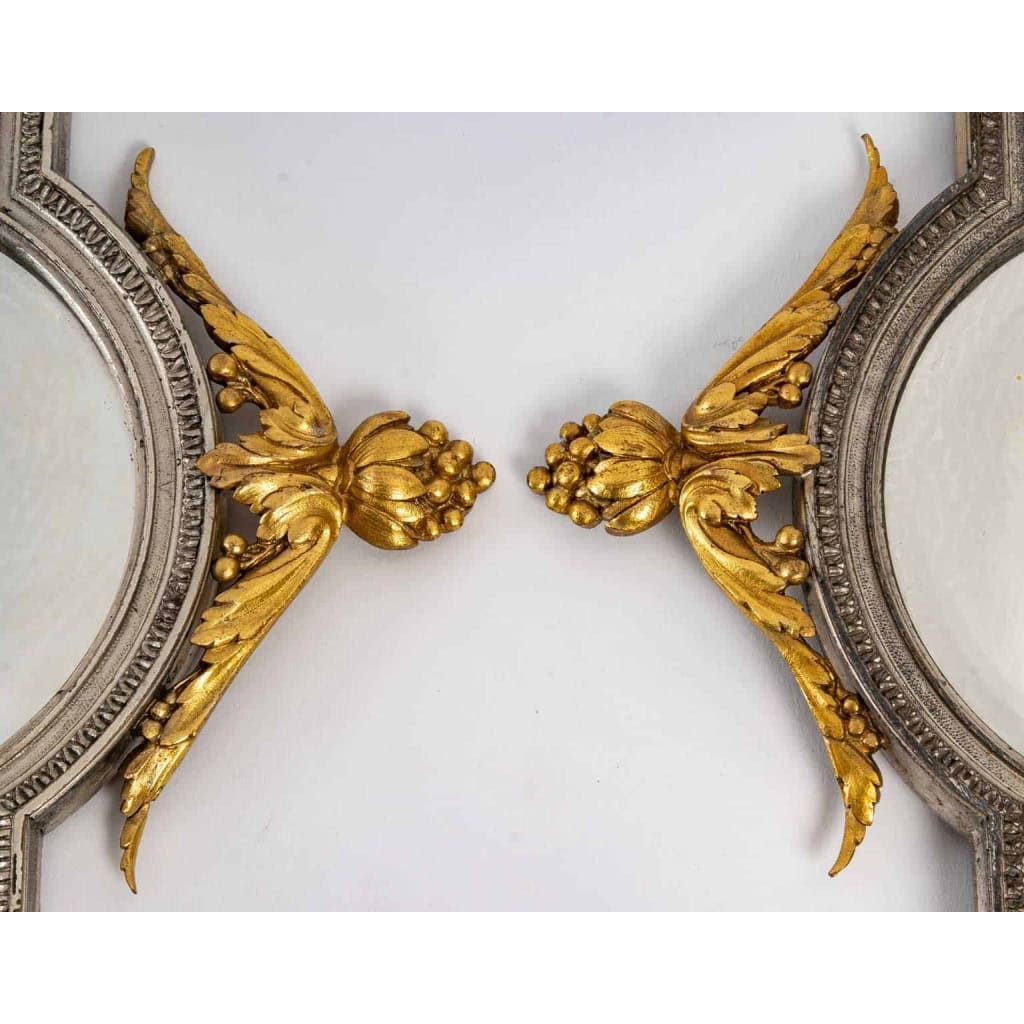 Paire d’appliques en bronze doré et argenté fin XIXème siècle | Biron Paire d'appliques en bronze doré et argenté fin XIXème siècle