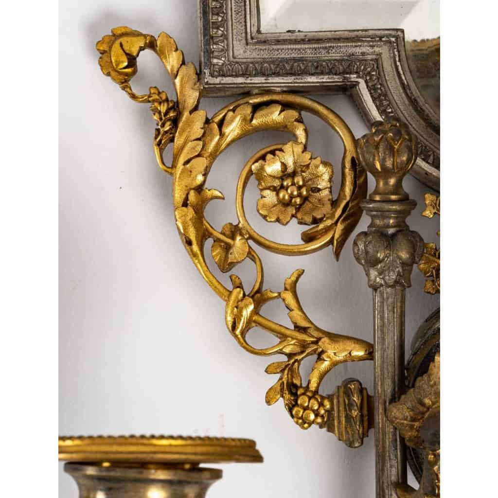 Paire d’appliques en bronze doré et argenté fin XIXème siècle | Biron Paire d'appliques en bronze doré et argenté fin XIXème siècle